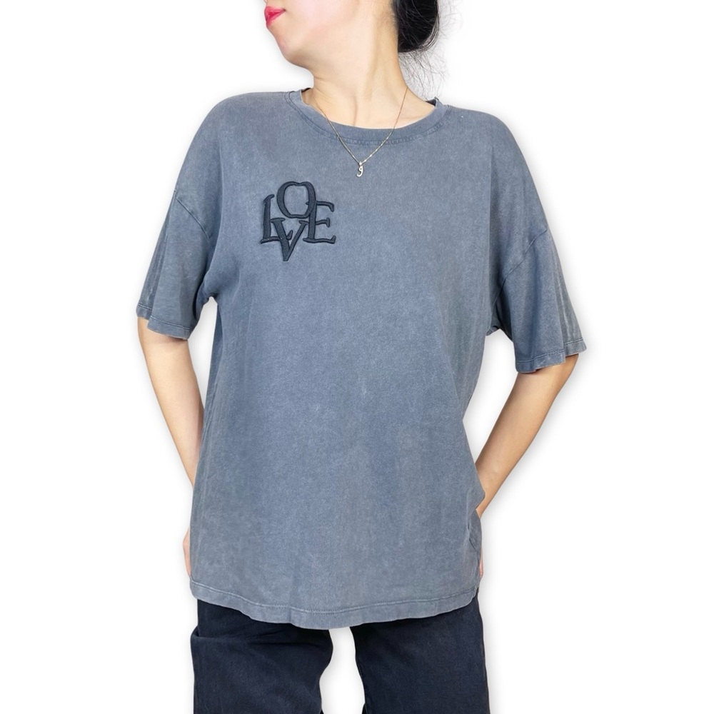 Zara Grey Oversized LOVE Embroidered Tee Size S